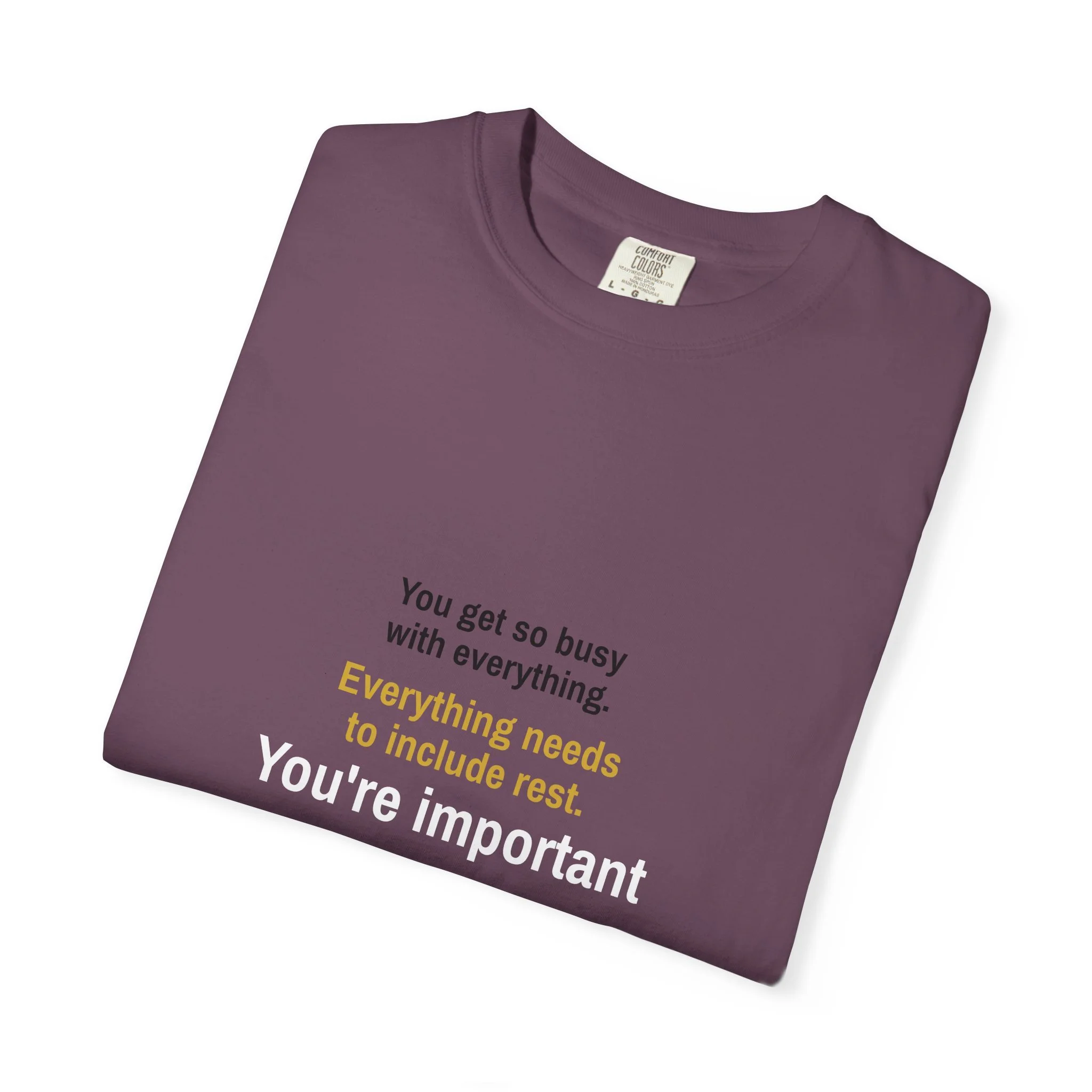“You’re Important” minimal text on garment-dyed heavyweight t-shirt, relaxed unisex fit