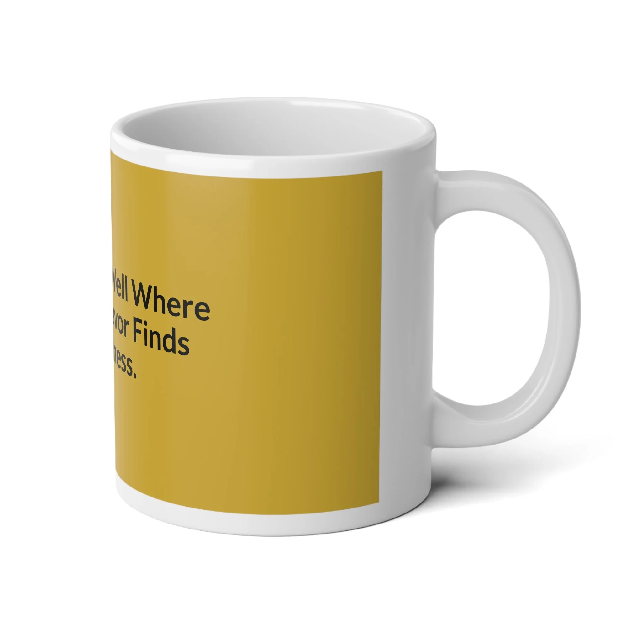 20 oz white ceramic mug with “Serve People Well — Favor Finds Faithfulness,” glossy finish, C-shaped handle.