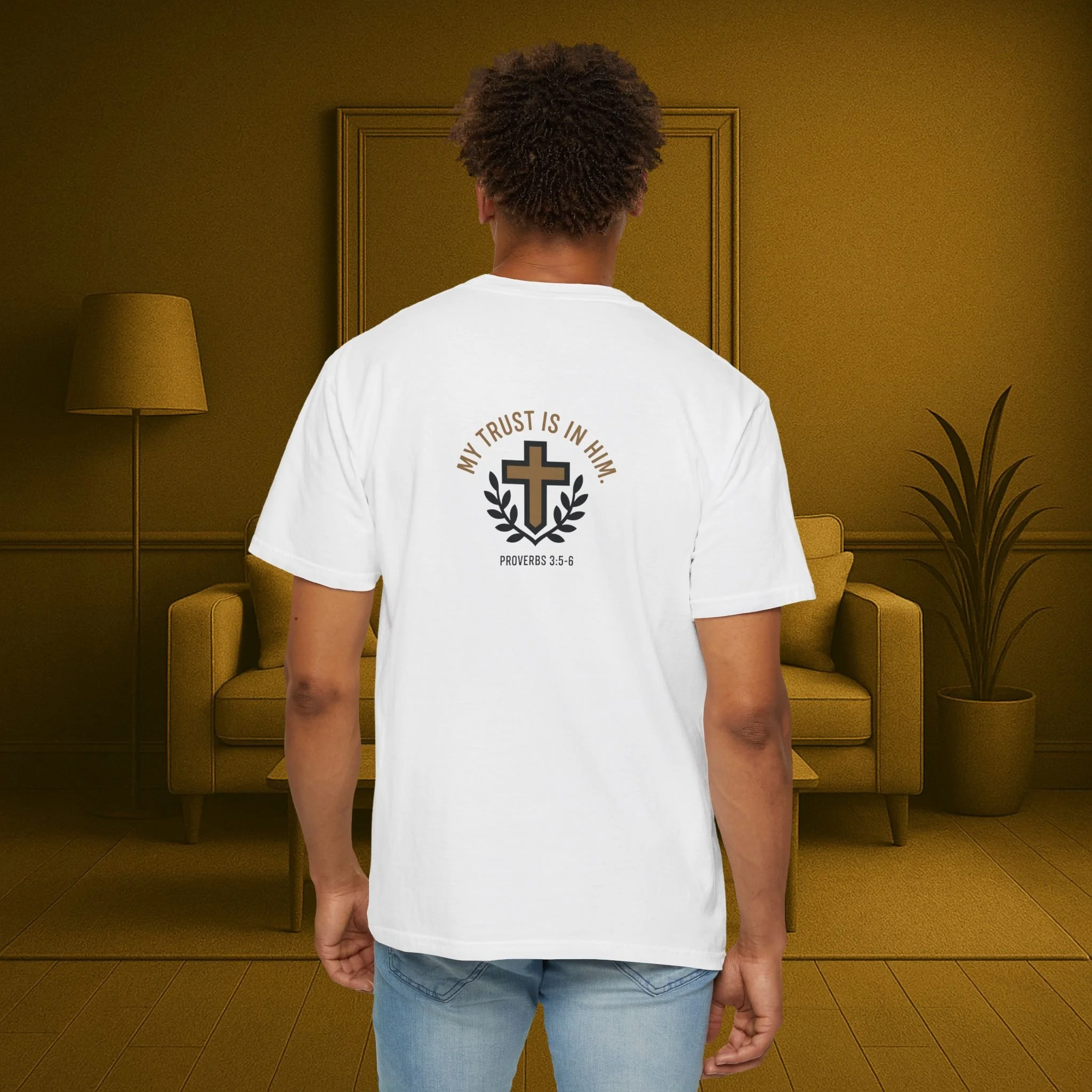 Unisex garment-dyed Christian T-shirt with lion graphic—Quiet Confidence design