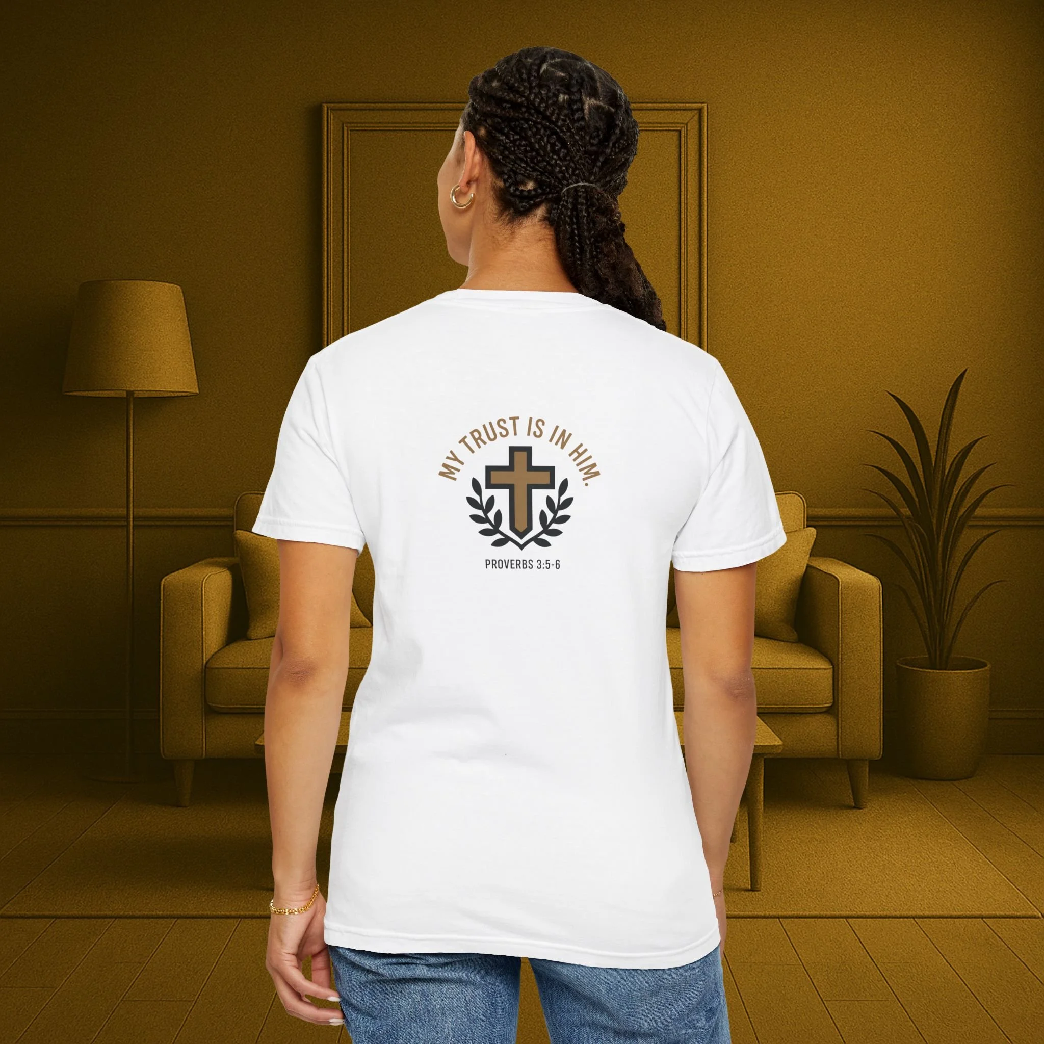 Unisex garment-dyed Christian T-shirt with lion graphic—Quiet Confidence design