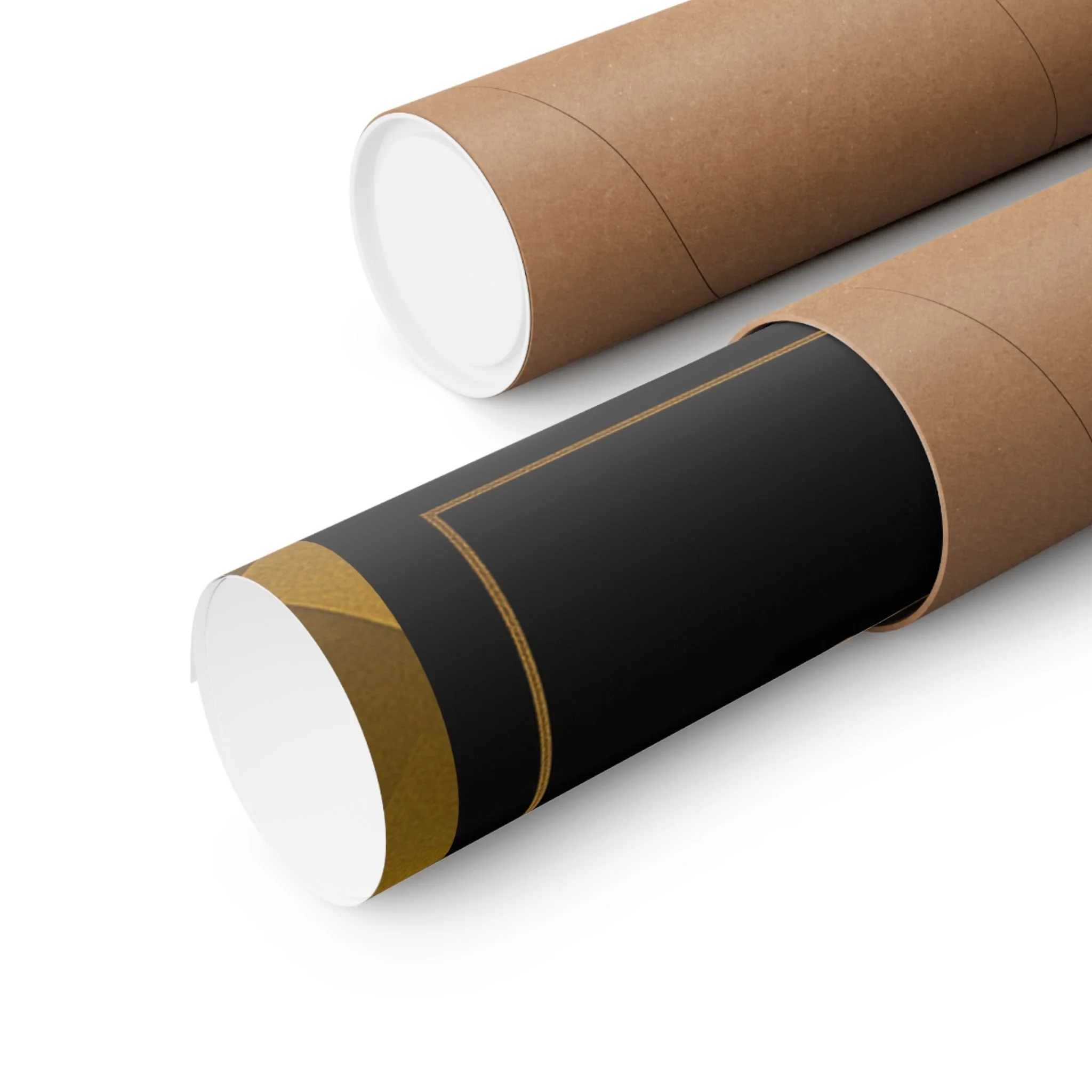 Rolled motivational poster partially inside kraft mailing tubes.