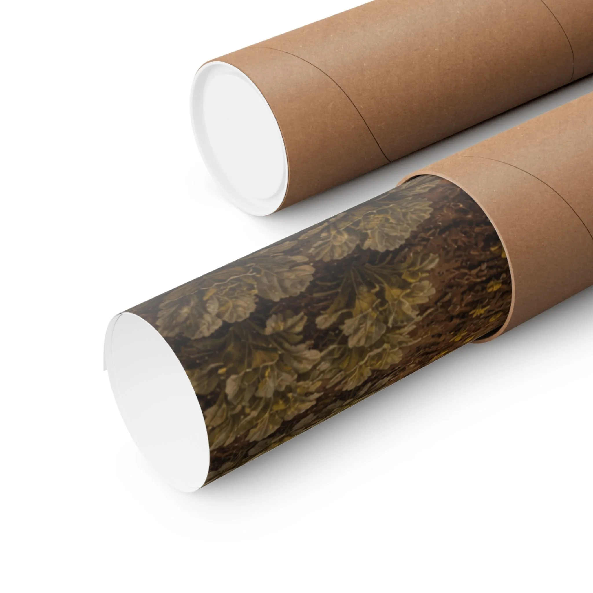 Rolled-up travel tube of garden poster artwork and printed message.