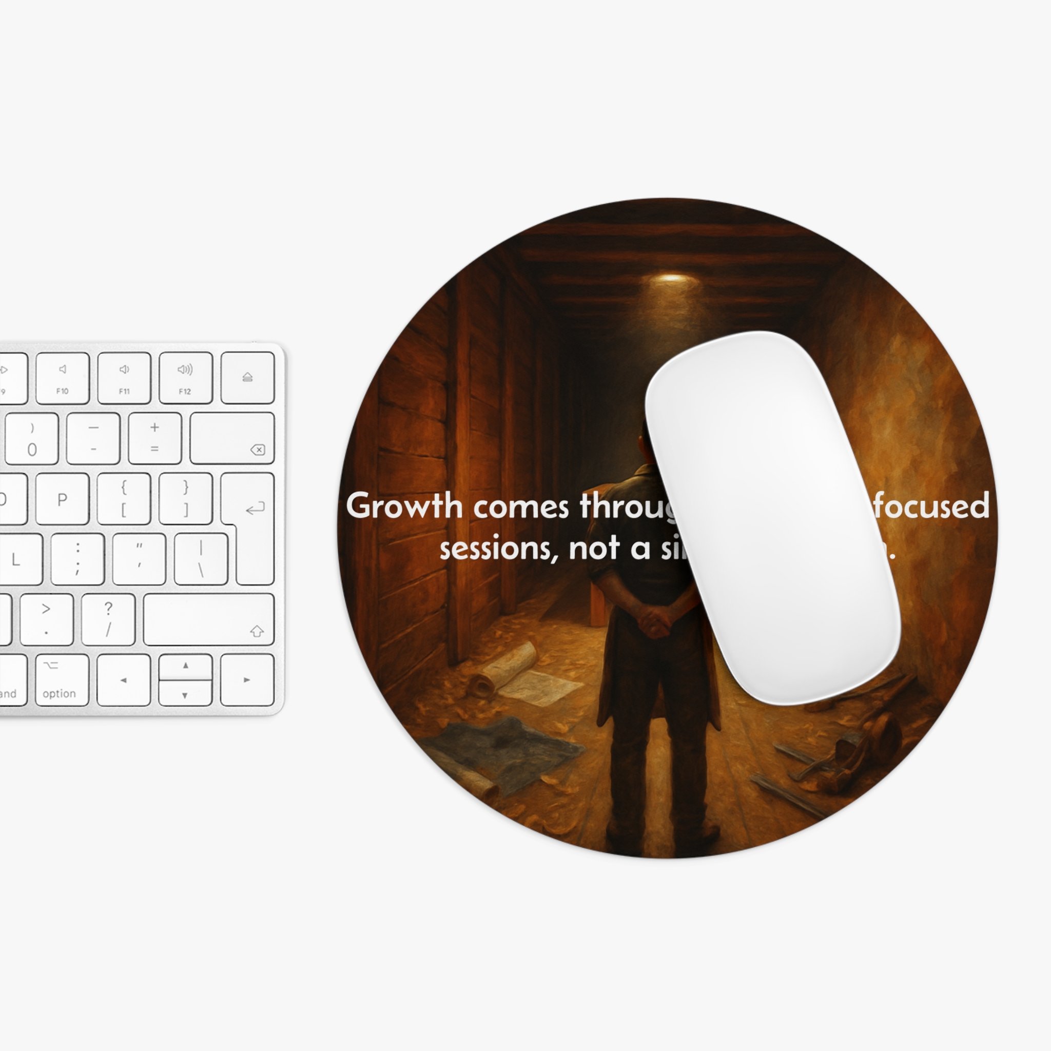 Desk setup mockup featuring motivational mouse pad.