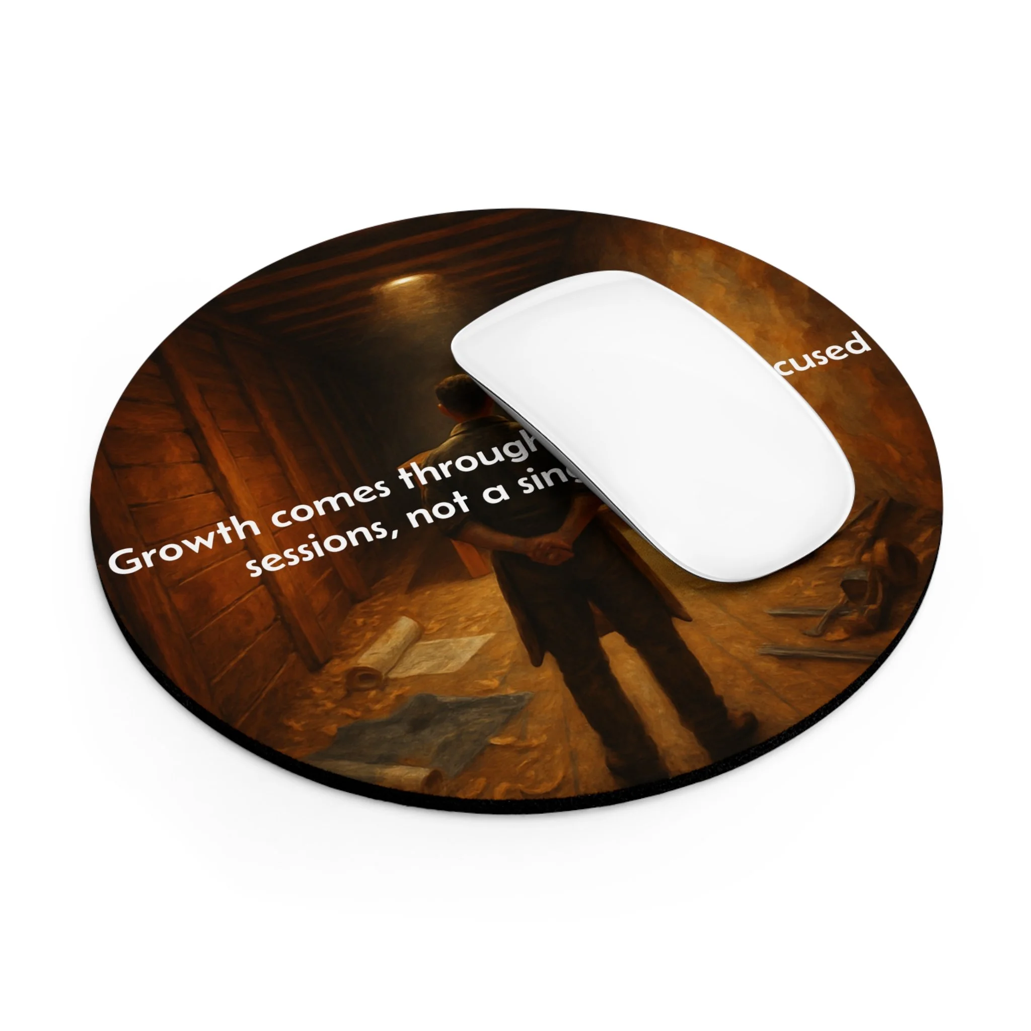 Desk setup mockup featuring motivational mouse pad.