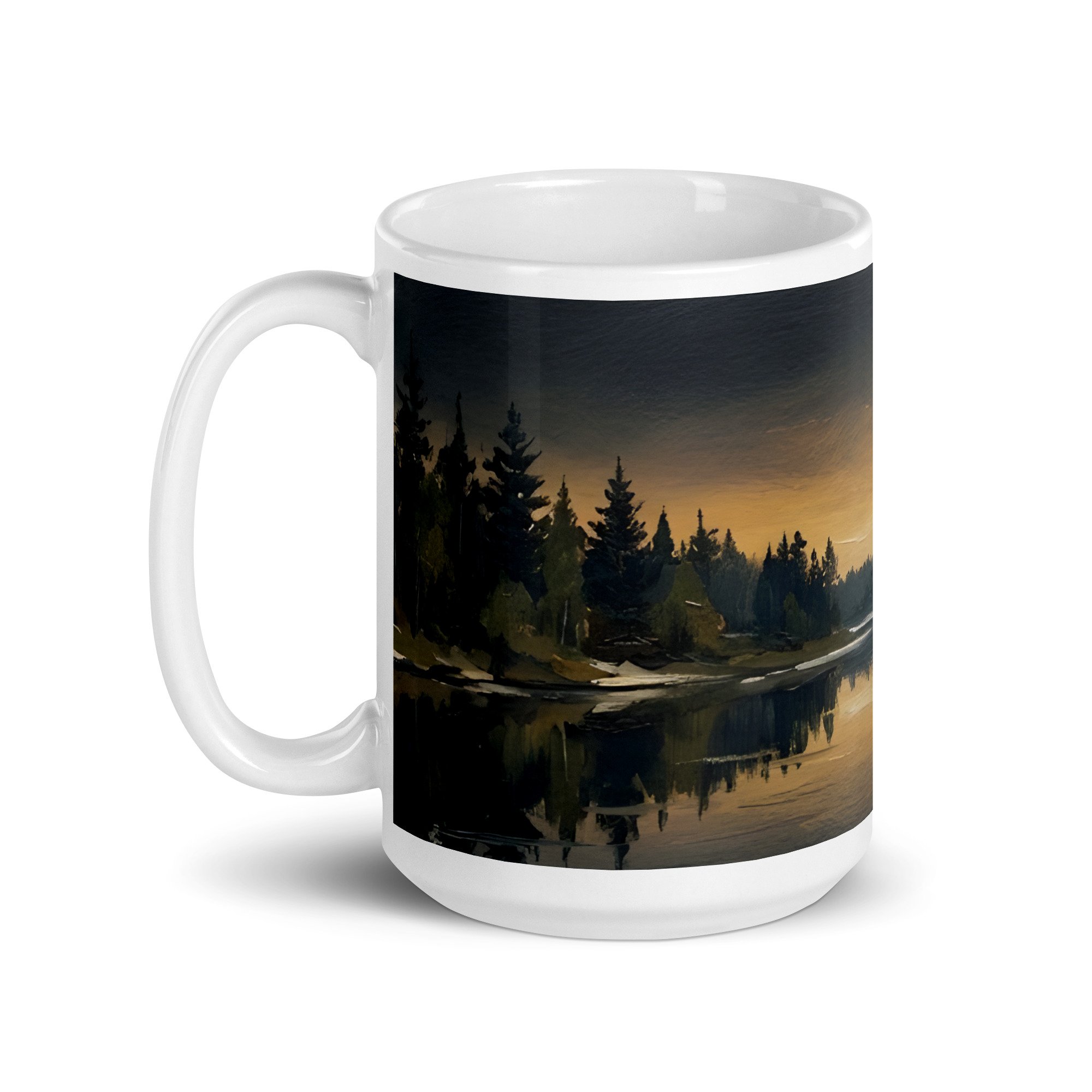 White ceramic mug with the Be Still design, handle facing left, on a neutral background.
