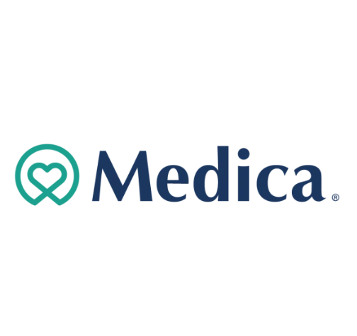 Medica logo with a stylized heart and stethoscope icon in teal next to the word 'Medica' in navy blue.