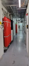 A hallway in the EPITS data centre showing fire extinguishing equipment.