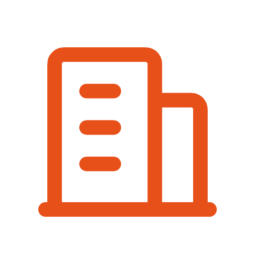 Icon of a filing cabinet with three drawers in orange color.