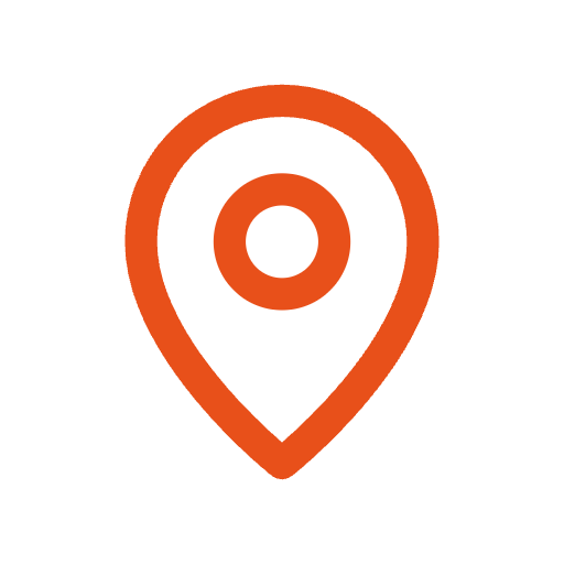 Map pin icon with a circular center on a black background.