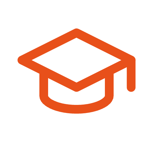 Icon of a graduation cap in orange and black.