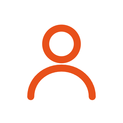 Outline of a person with a circle for a head and a curved line for shoulders, in orange on a black background.