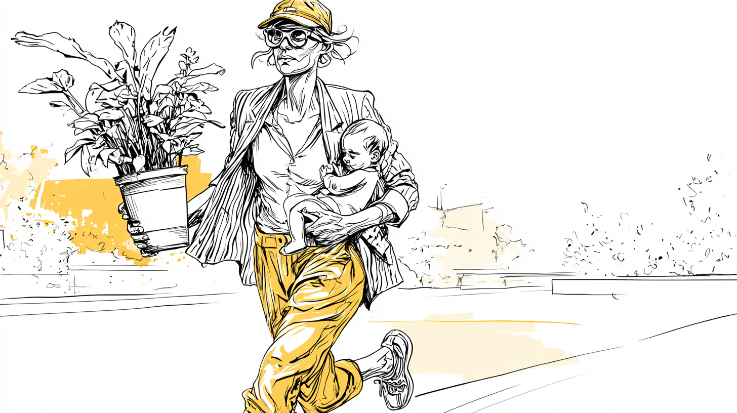 running woman baby and plant.png