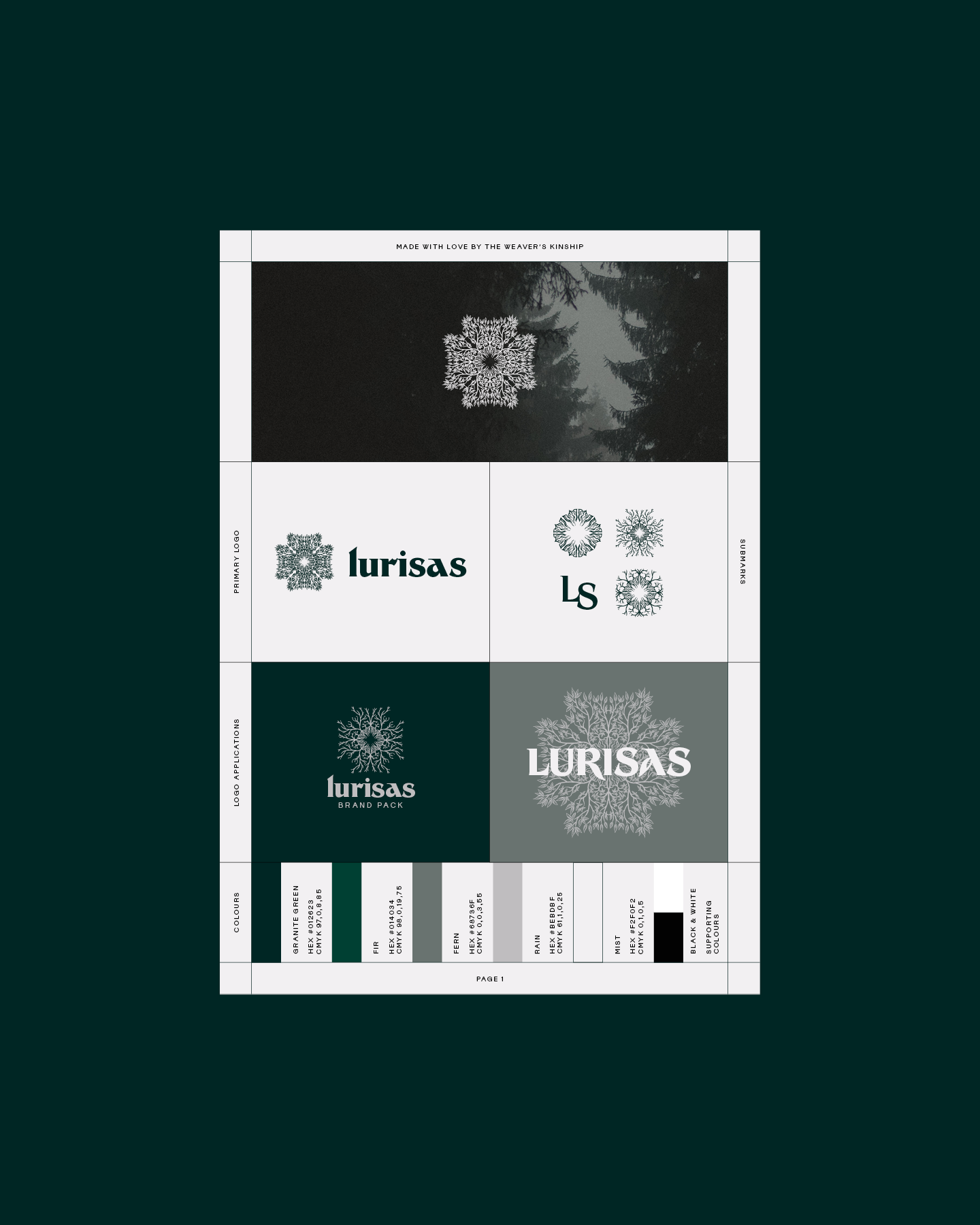 Brand board with various logo options and colour scheme