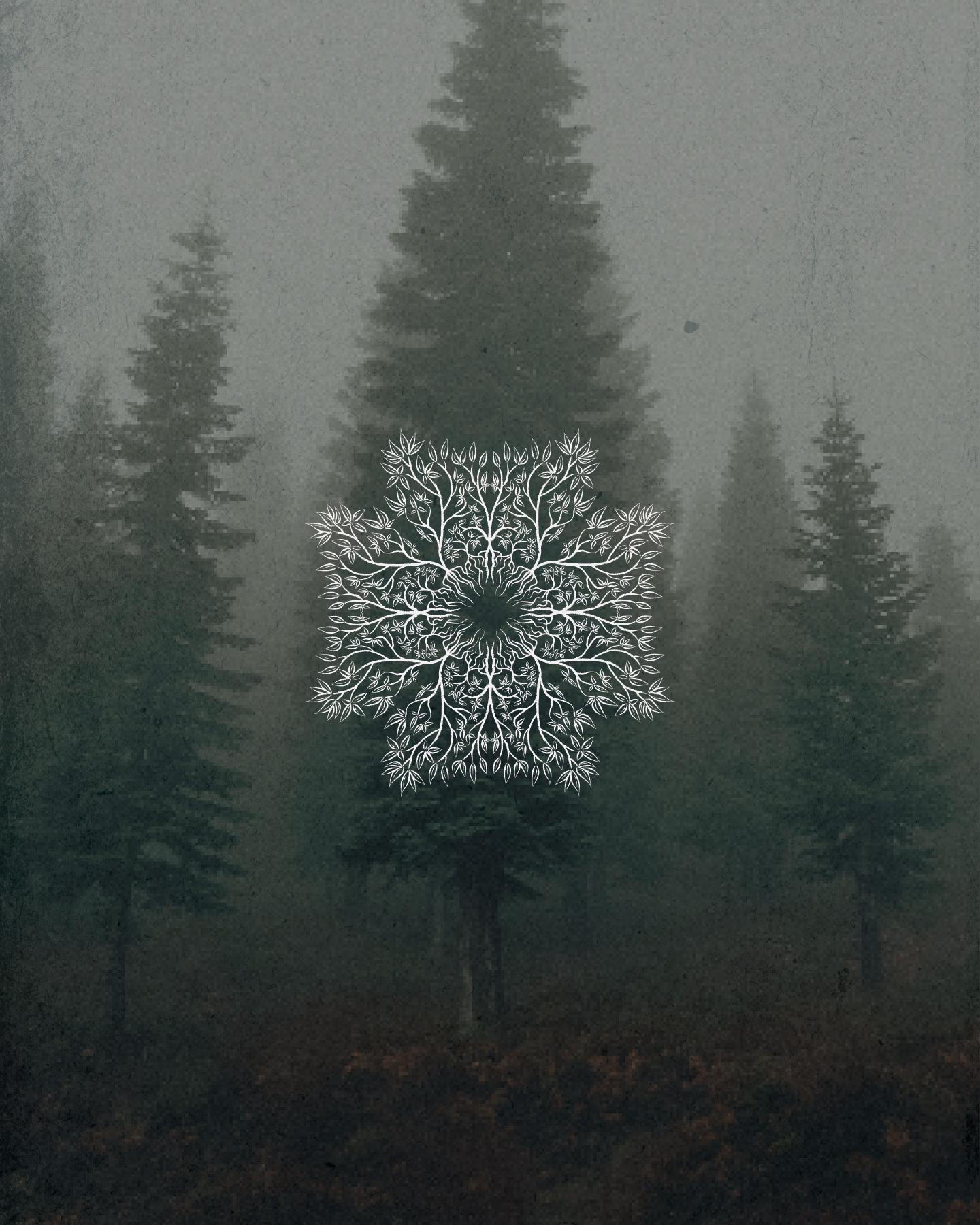 Mystical logo with roots and leaves