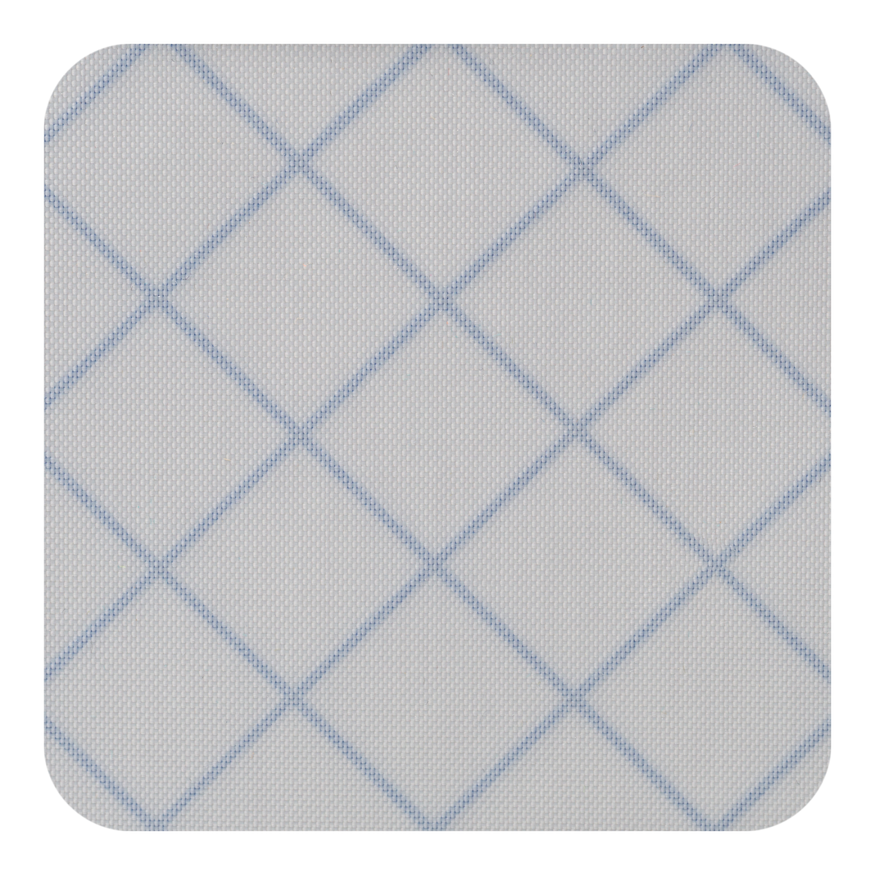 Tissu blanc avec un motif en forme de losanges bleus.
