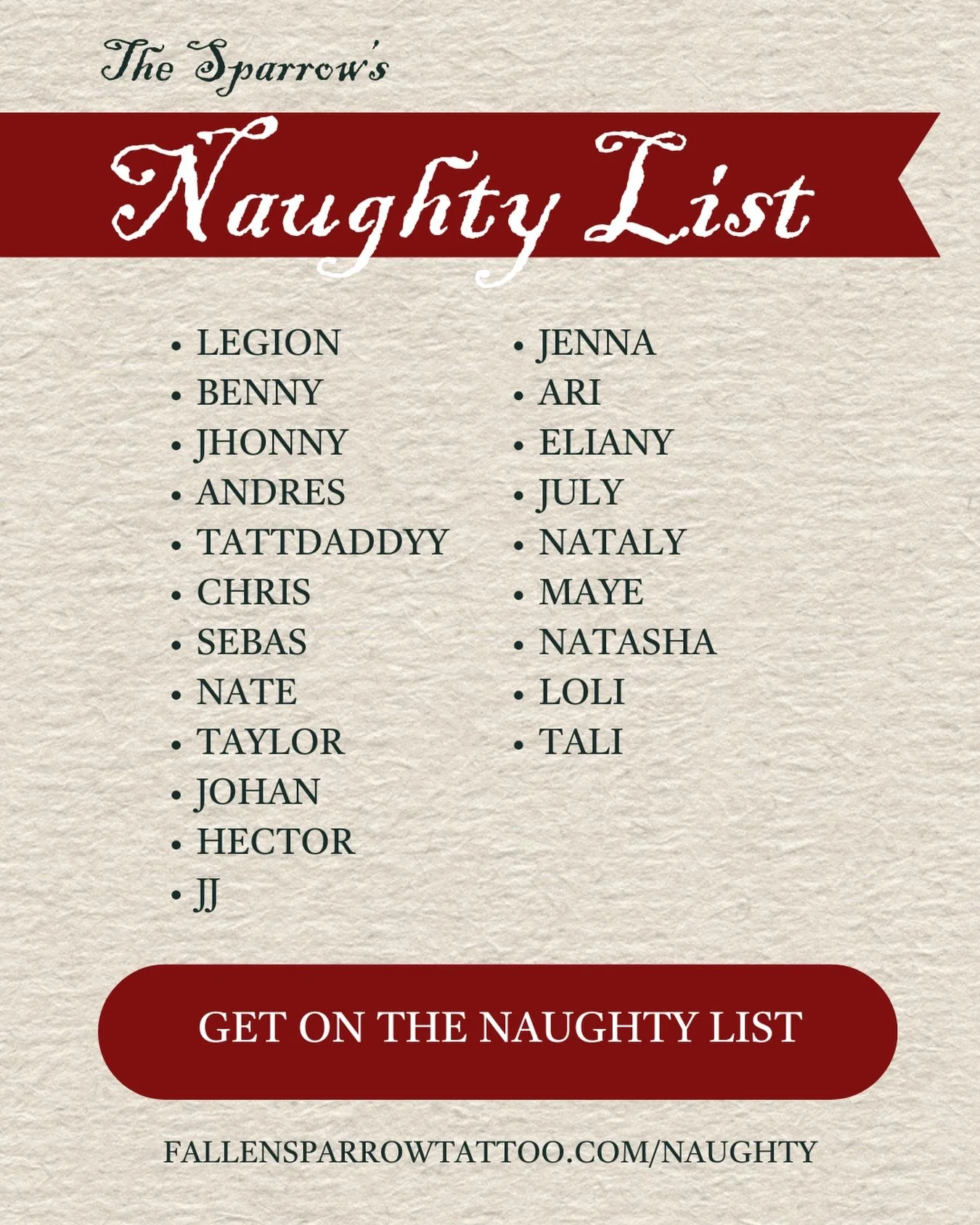 Santa doesn't reward the Naughty, but we do....!
Sign up through the link in our bio to join the list and get exclusive deals not available anywhere else!