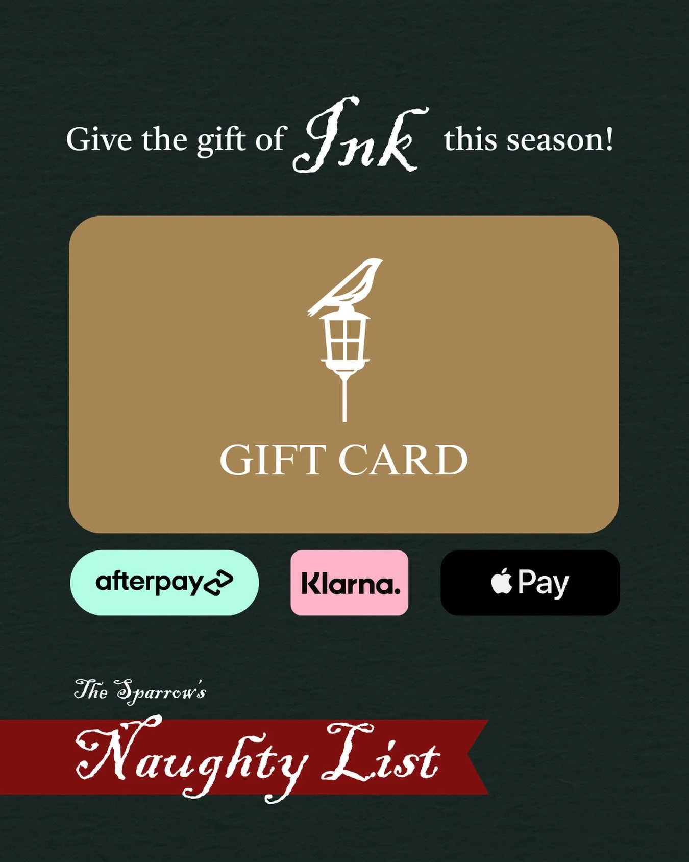 4 MORE DAYS TILL CHRISTMAS! Treat yourself or a homie with the gift of INK! You can pay it in full or charge it to your Klarna or Afterpay.

PRO TIP: If you join the Naughty List in our bio we'll be sending out a special discount code later this even