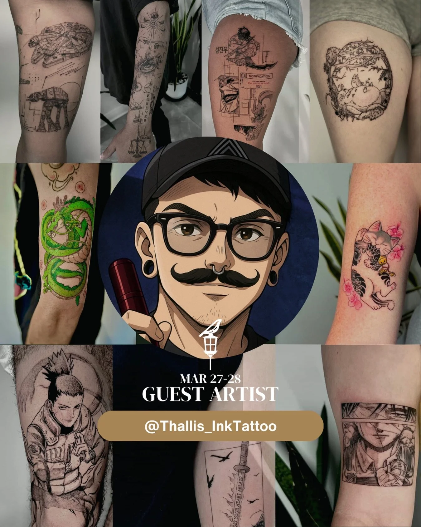 Don&rsquo;t miss @Thallis_InkTattoo joining us in the shop on March 27&ndash;28! Bringing beautiful detail to black&amp;grey as well as full color designs. This is the perfect time to lock in your next piece. DM @Thallis_InkTattoo