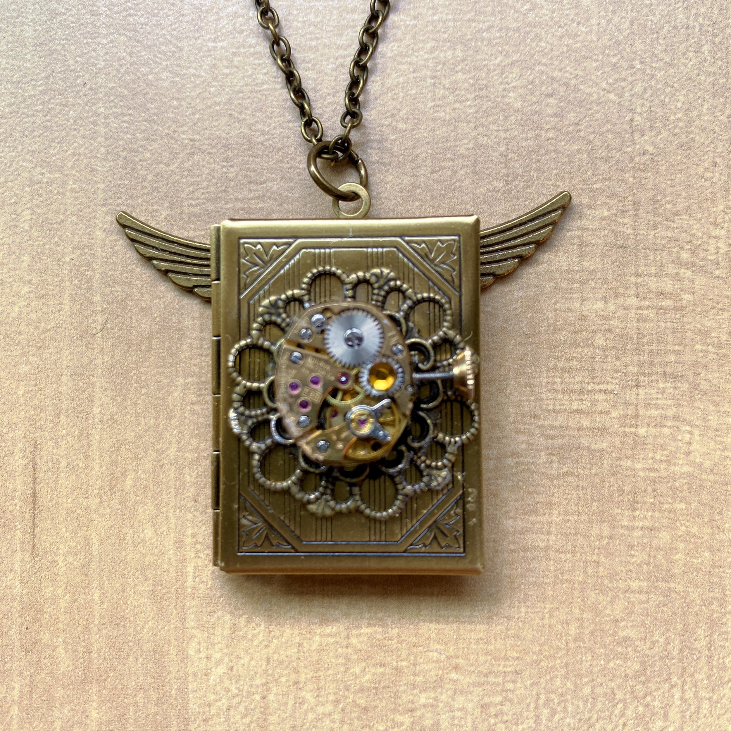 Steampunk book locket pendant necklace