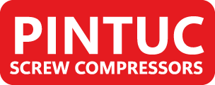 Logo de PINTUC Screw Compressors en fondo rojo.