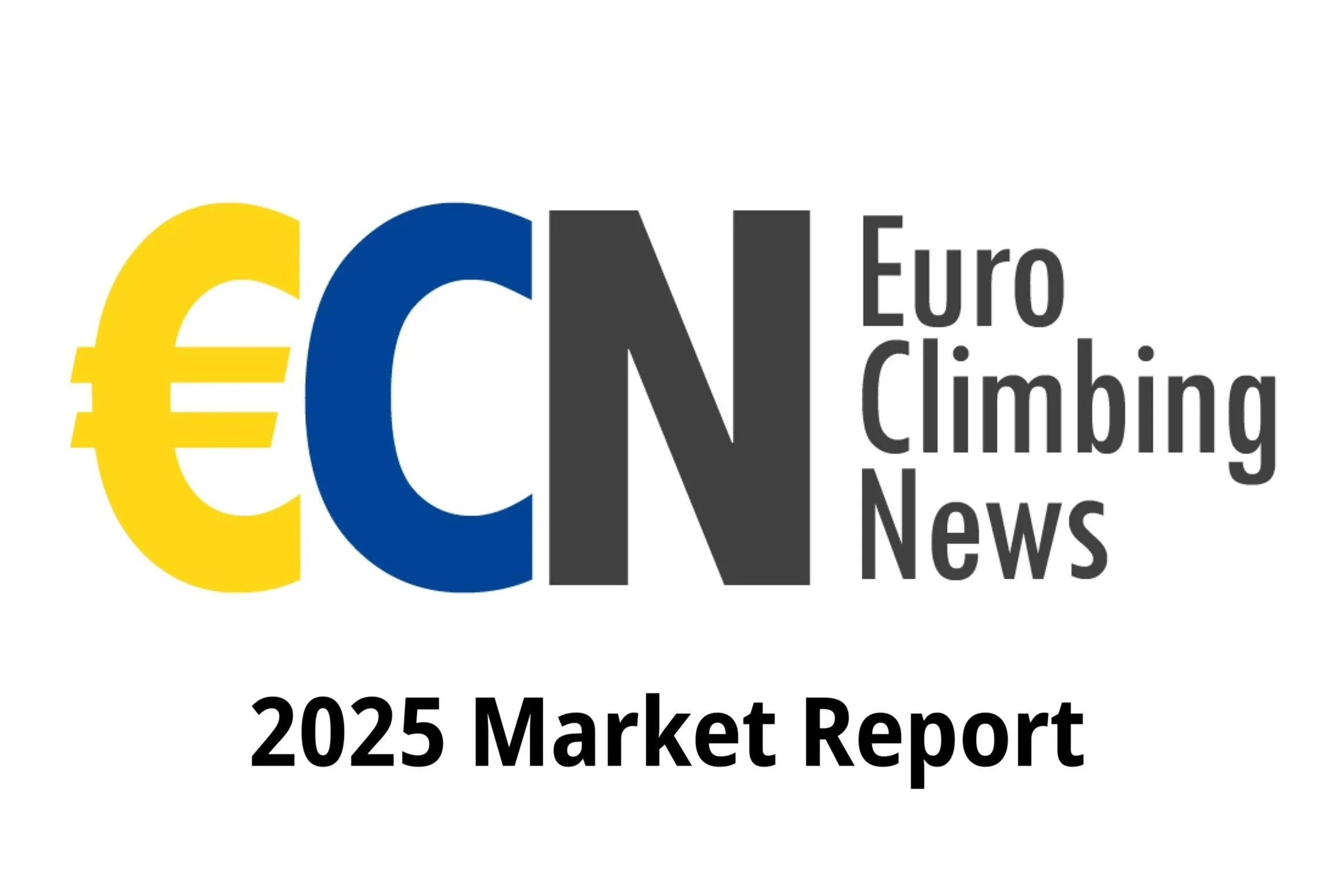Logo of Euro Climbing News featuring the letters E, C, N in yellow, blue, and black, with the full name 'Euro Climbing News' and the subtitle '2025 Market Report'.