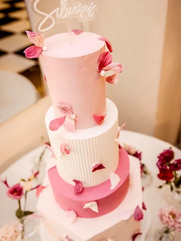 Tall 4 Tier Pink and White Wedding Cake