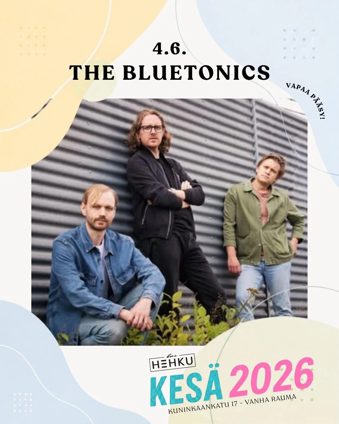 Rauma Blues fiilist&auml; Hehkussa &ndash; lavalla The Bluetonics!✨

The Bluetonics tuo Hehkuun bluesin, rockin ja grooven t&auml;yteisen tunnelman osana Rauma Blues -tapahtumaa 🔥

🗓️ To 4.6. klo 20:30
🎟️ Vapaa p&auml;&auml;sy

Tule nauttimaan liv
