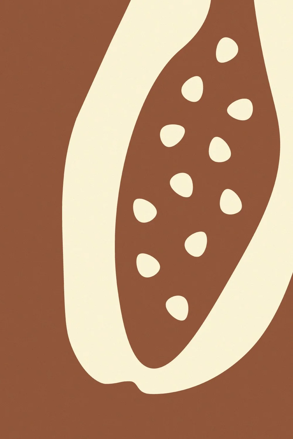 Abstract illustration of a hot dog with mustard, using minimalistic brown, beige, and cream colors.