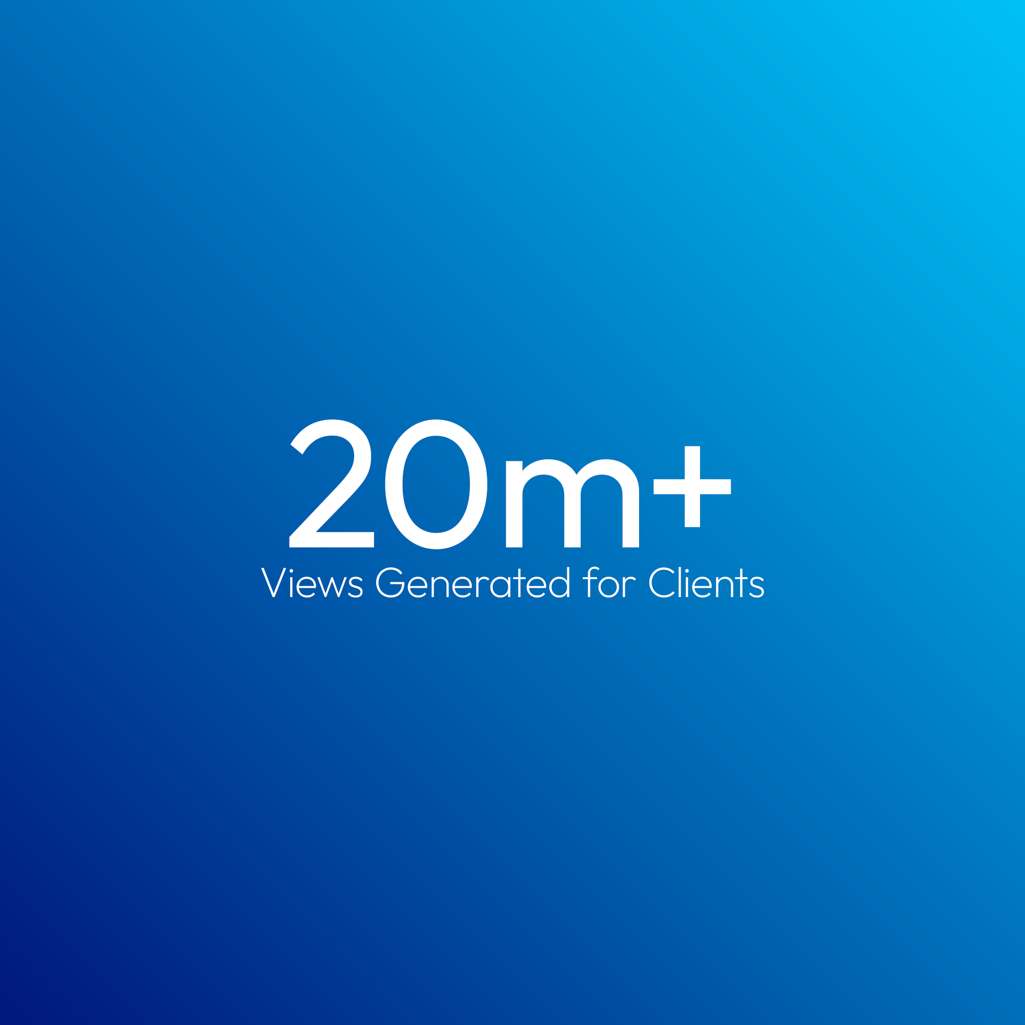 Blue background with white text indicating a 20 meter distance, with smaller text below reading "Views Generated for Clients".