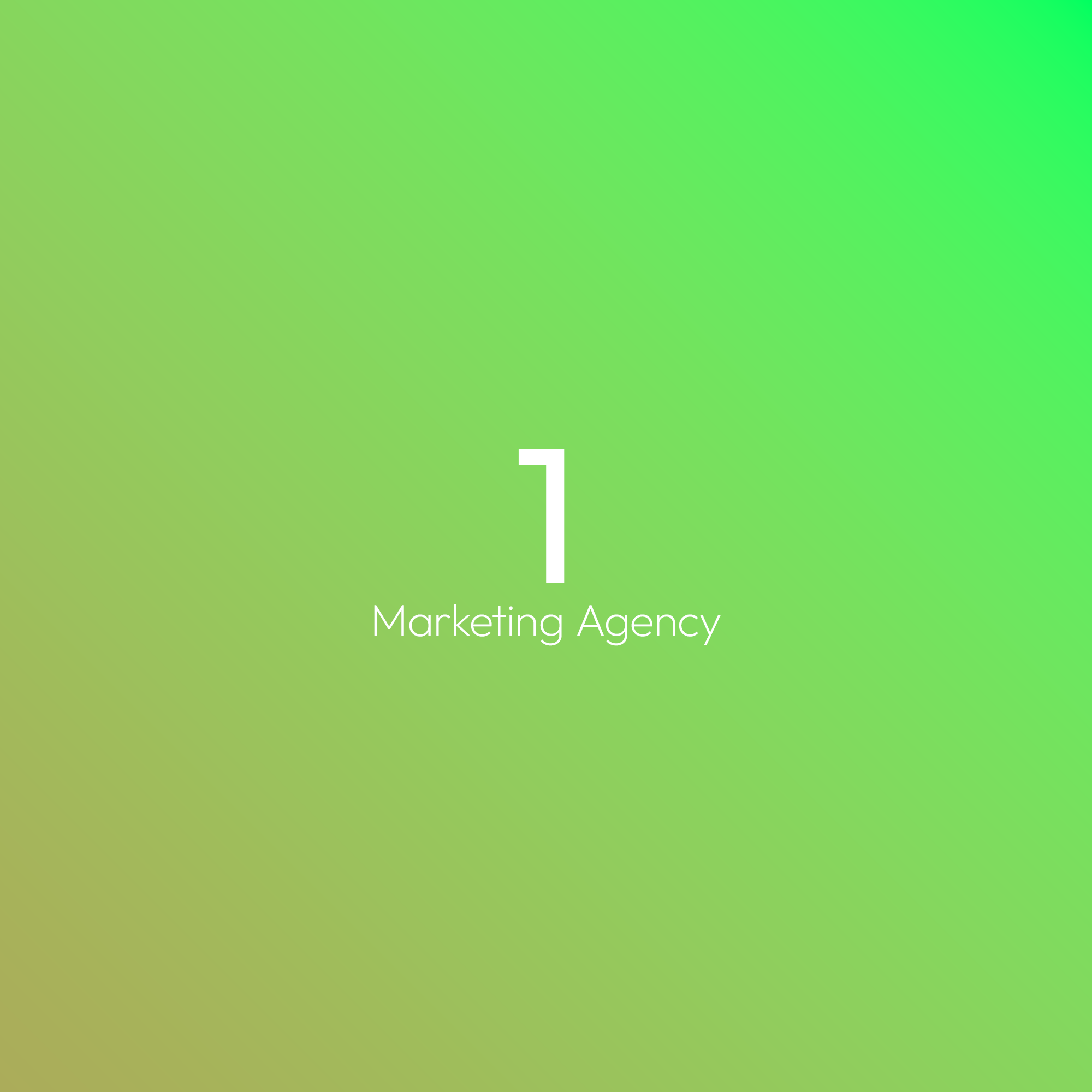Text reads '1 Marketing Agency' on a gradient green background.
