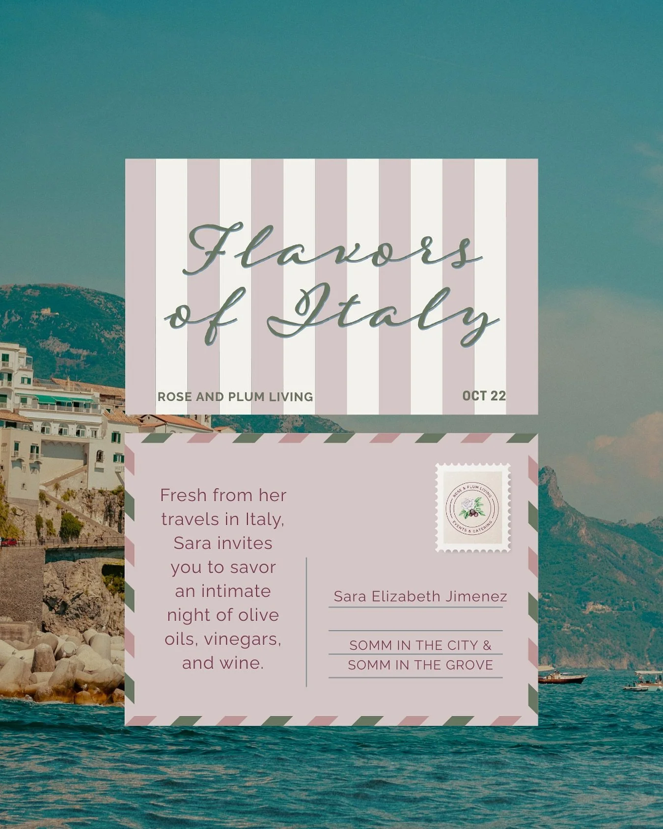 Fresh from Italy 🇮🇹 &rarr; straight to your glass 🍷
Join us Oct. 22, 6&ndash;8 PM for a four-course Italian-inspired evening with Sommelier Sara Elizabeth Jimenez and Chef Emily.
Olive oils, vinegars, wine, and stories&mdash;an unforgettable night