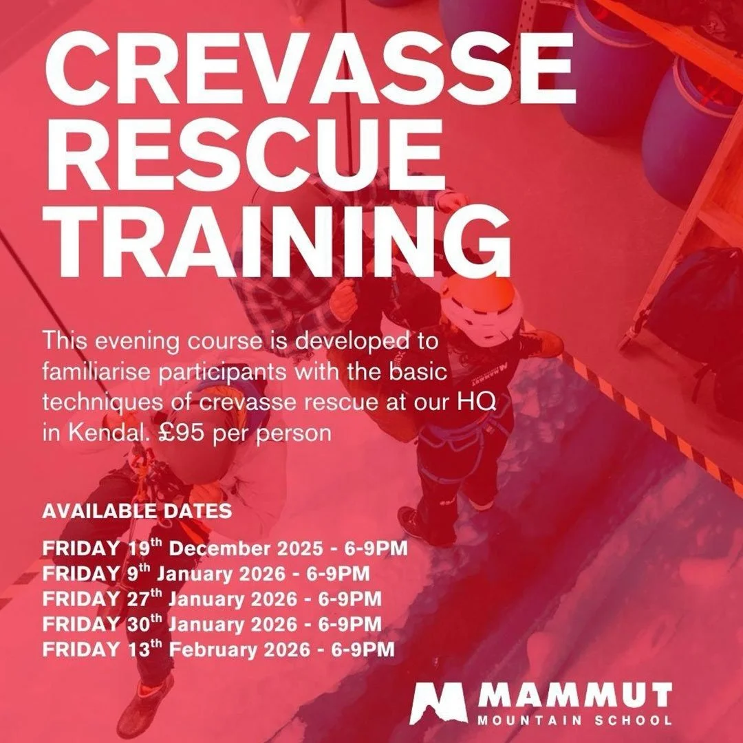 Planning your winter objectives? Thinking about your first trip onto a glacier? Build the skills before you head out there.

The Mammut Mountain School in Kendal runs year-round courses to prepare you for real mountain terrain &mdash; including their