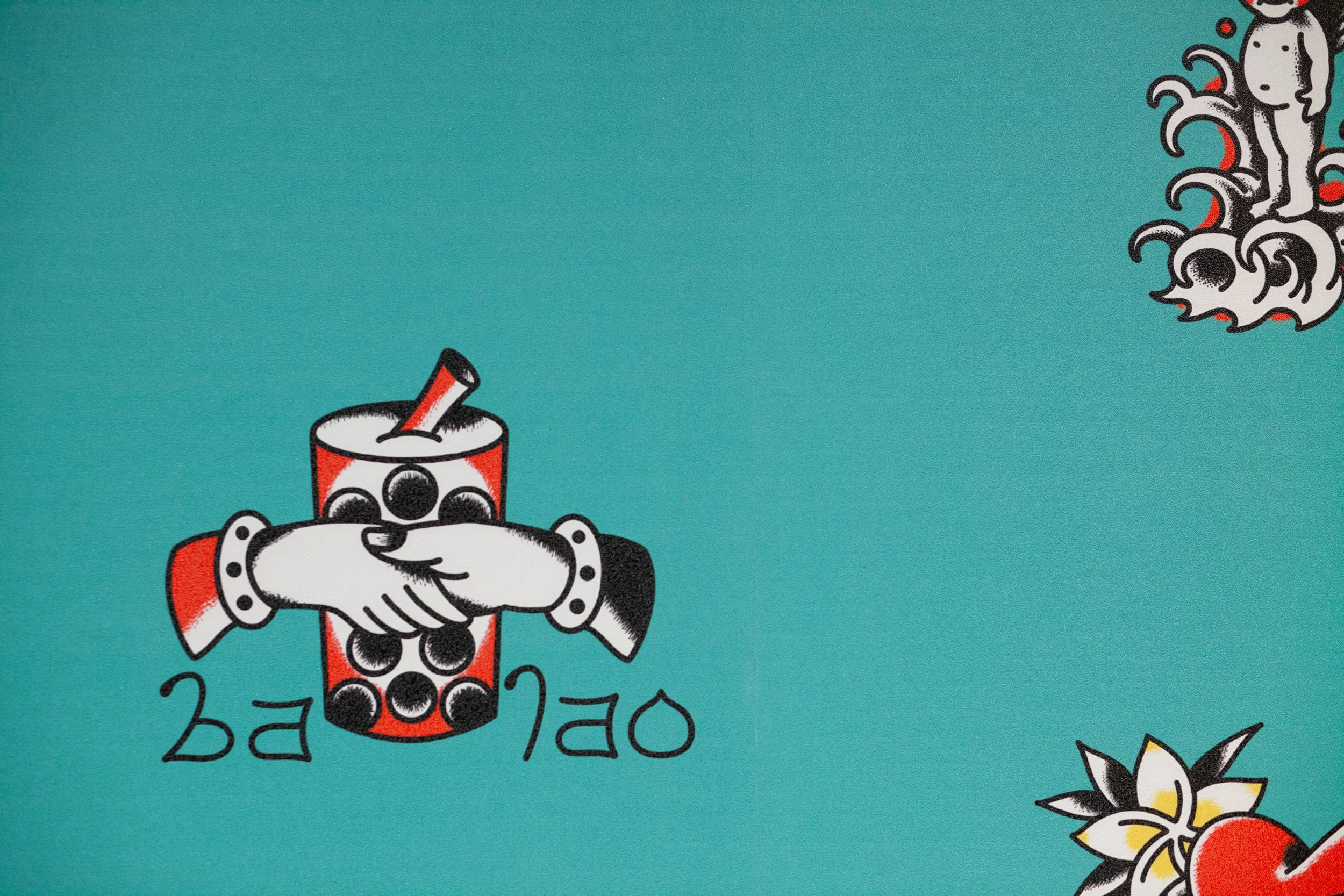 Custom Illustrated Teal Wallcovering – Ba Lao Bar