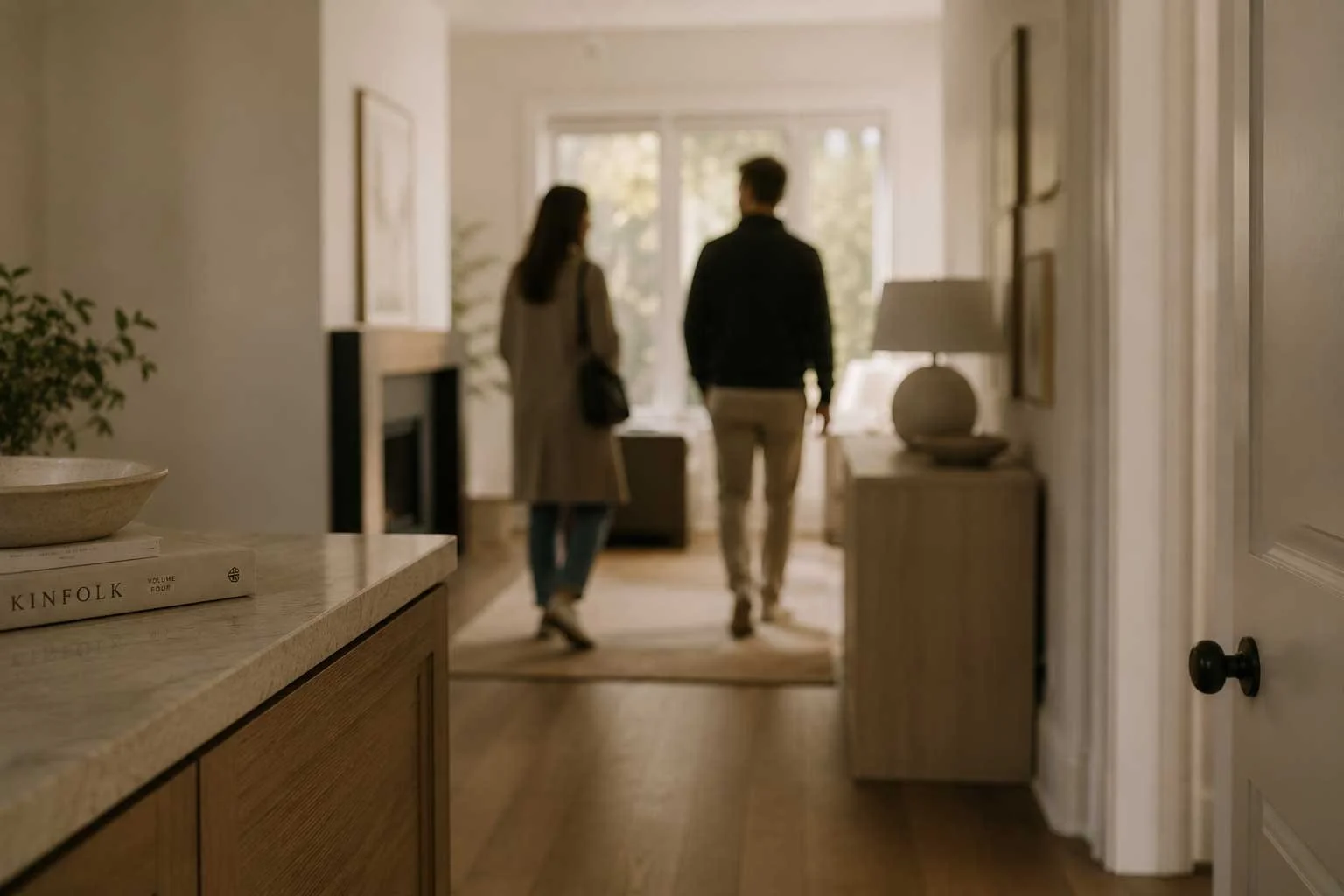 A couple homeowner walking through a house completed by Waterfront, a design-build firm in Toronto