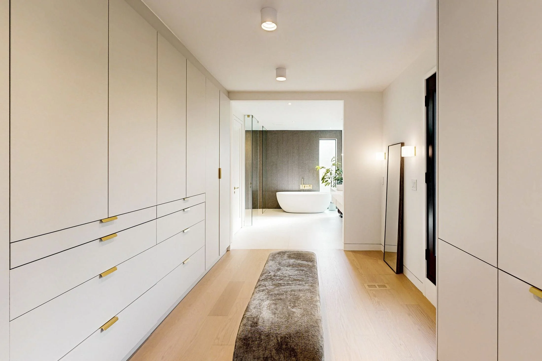 After renovation, dressing room with integrated storage in Etobicoke.