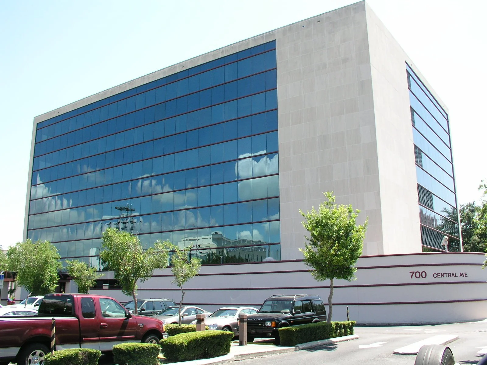 Solar and security window film on commercial building.