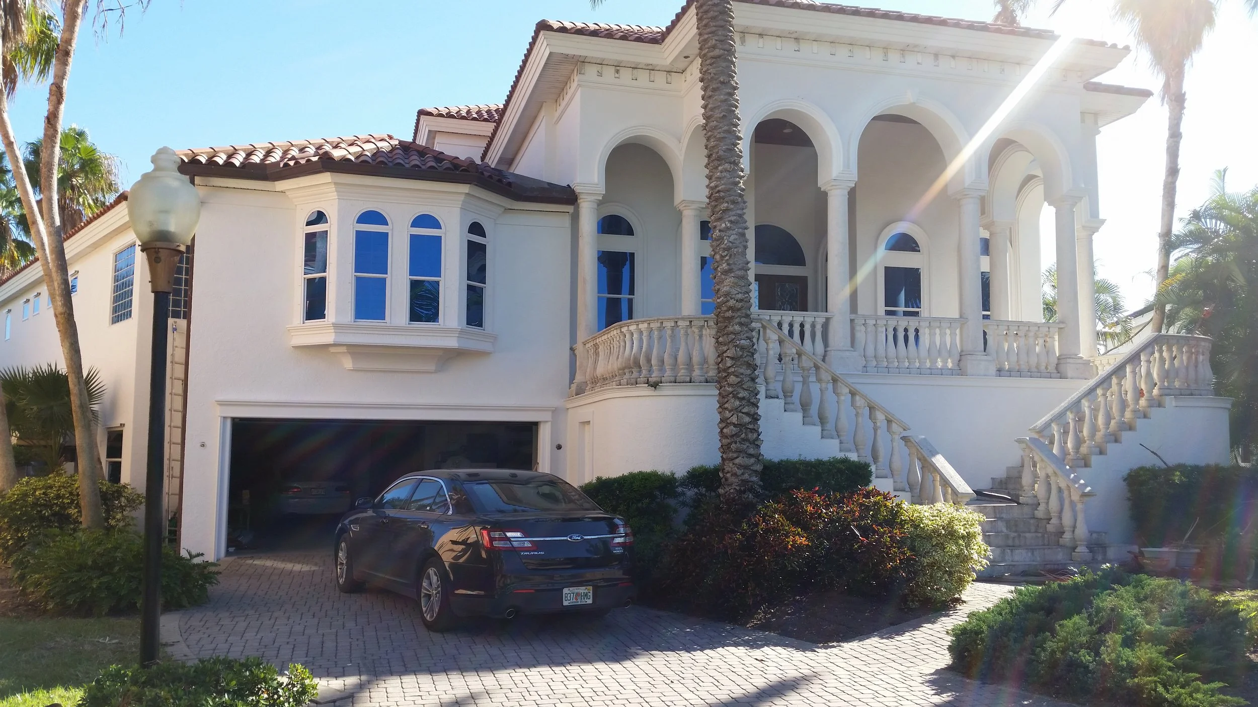 Solar and security window film on residential home.