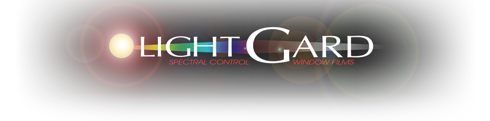 Close-up graphic design with the words "Light Gard" and additional text in red, featuring lens flare effects and colorful light streaks on a black background.