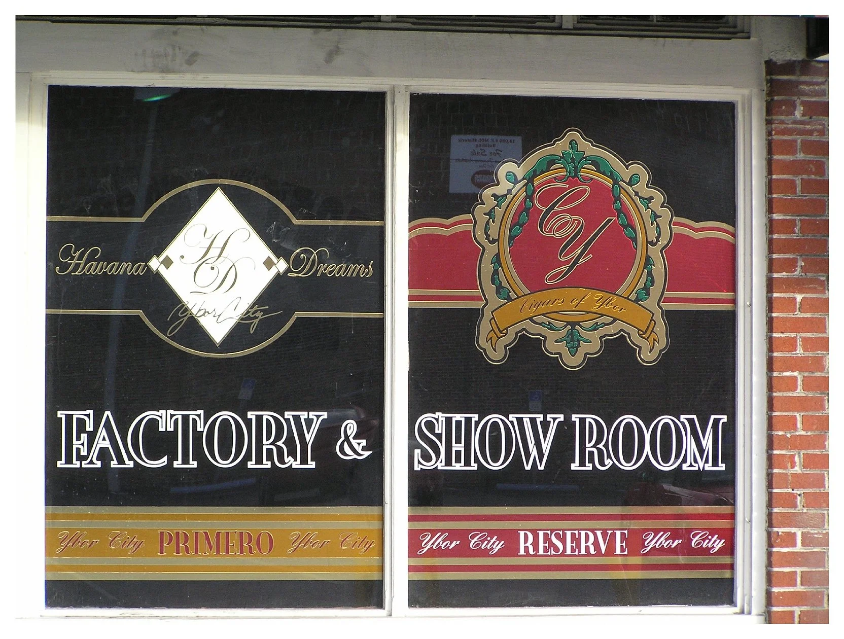 Cigar factory and showroom window sign, Havana Dreams in Ybor City colored window film
