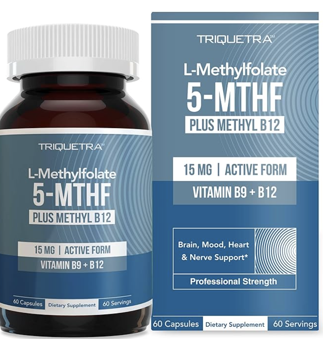 L Methyl Folate 15mg Plus Methyl B12 Cofactor – High Potency, Active 5-MTHF Form - Supports Mood, Methylation, Cognition – Bioactive Forms of Vitamin B9 & B12 (60 Capsules – 60 Servings)