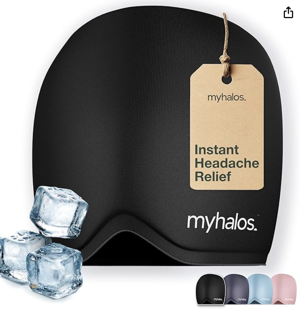 MyHalos® Migraine Relief Cap, 30% Thicker, 2X More Cooling Gel, Stays Colder for Longer, Ice Hat, Ice Pack Head Wrap, Cold Headaches & Migraine Mask - Hangover, Tension Headache Relief Cap