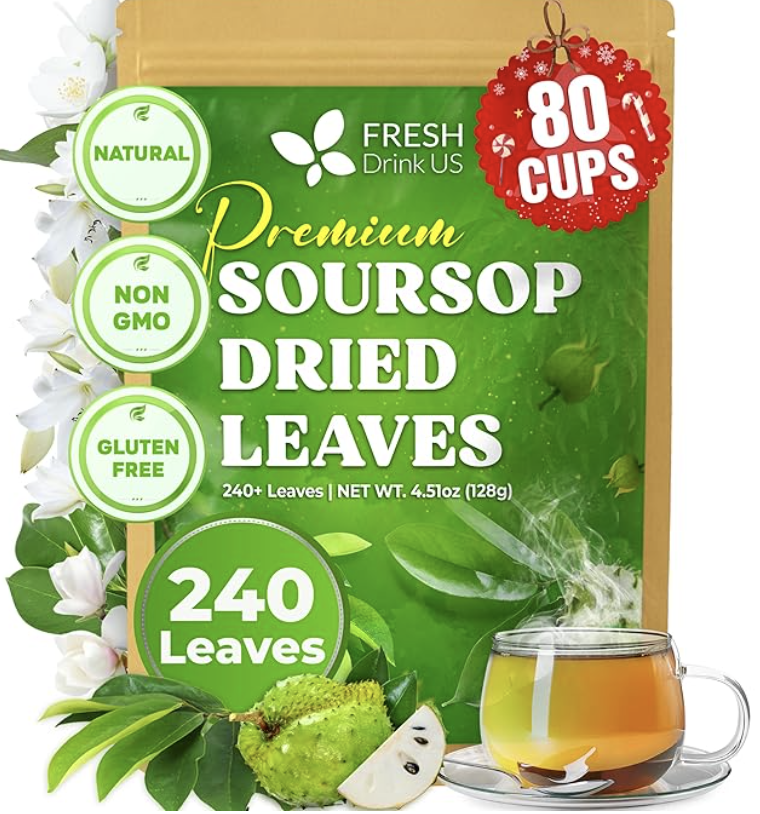 FreshDrinkUS, 240+ Premium Soursop Graviola Dried Leaves Tea, 230-250 Whole Soursop Leaves, Wildcrafted, Graviola , Guanabana , Hoja Guanabana, Loose Leaf Herbal , No Gluten, Vegan
