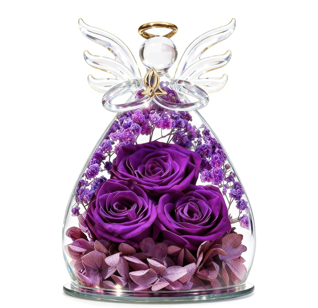 Rose Gifts for Sympathy, Birthday, Fresh Flowers for Delivery Forever Preserved Rose in Glass Angel Figurine