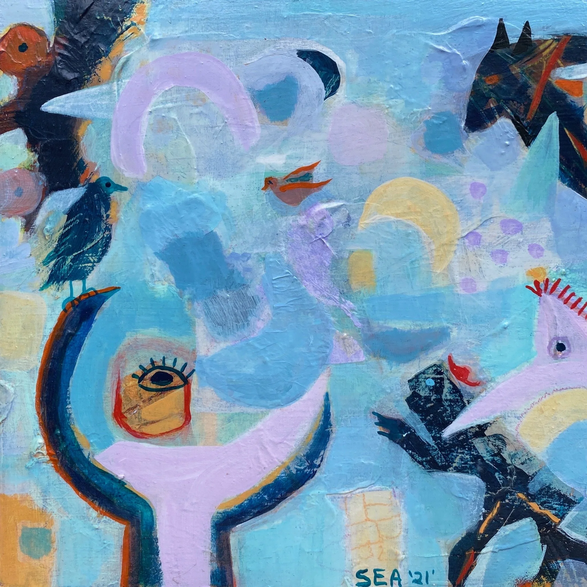   The Catcher   
12” X 12” | Acrylic with Collage on Wood Panel