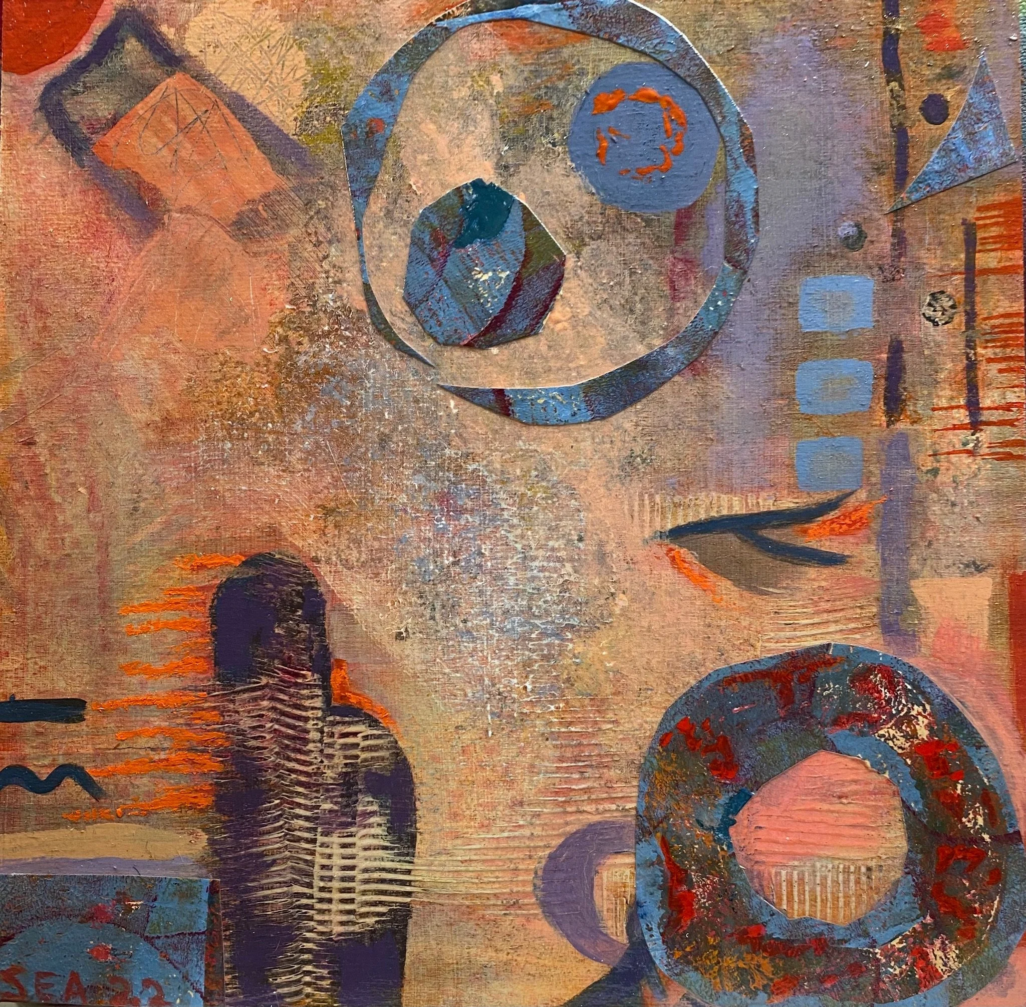   Southwest Dreaming   
12” X 12” | Acrylic with Collage on Wood Panel | NFS