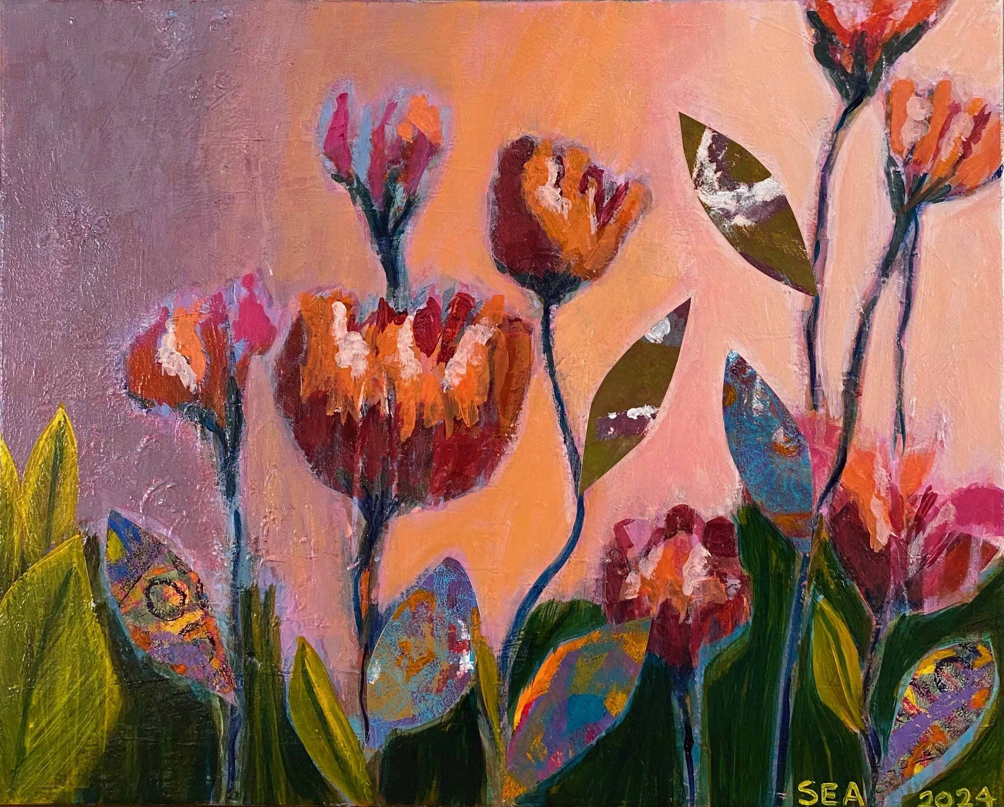  Afternoon Light in the Garden   
16” X 20” | Acrylic and Collage on Canvas