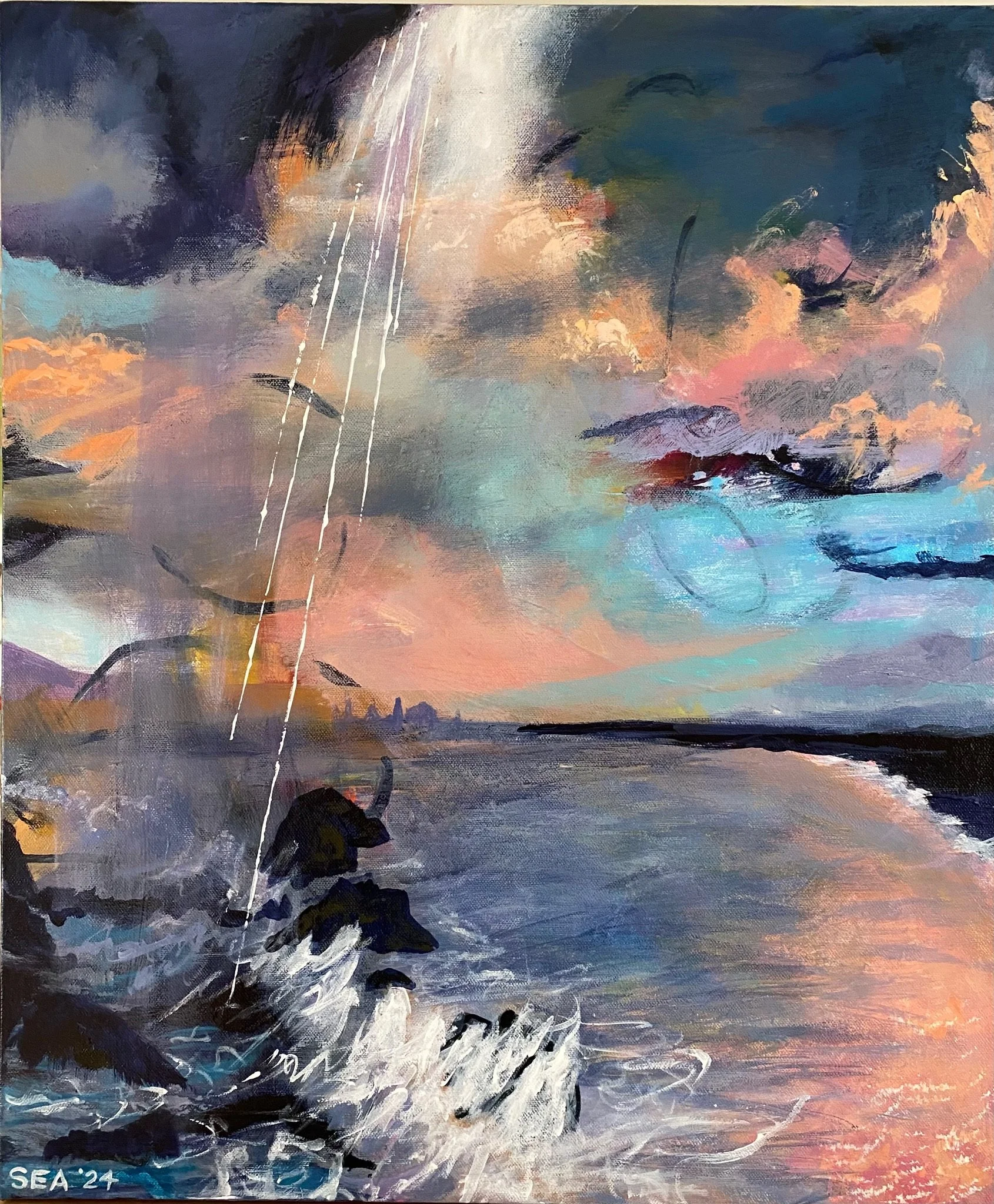   Drama at he Ocean’s Edge   
20” X 24” | Acrylic on Canvas