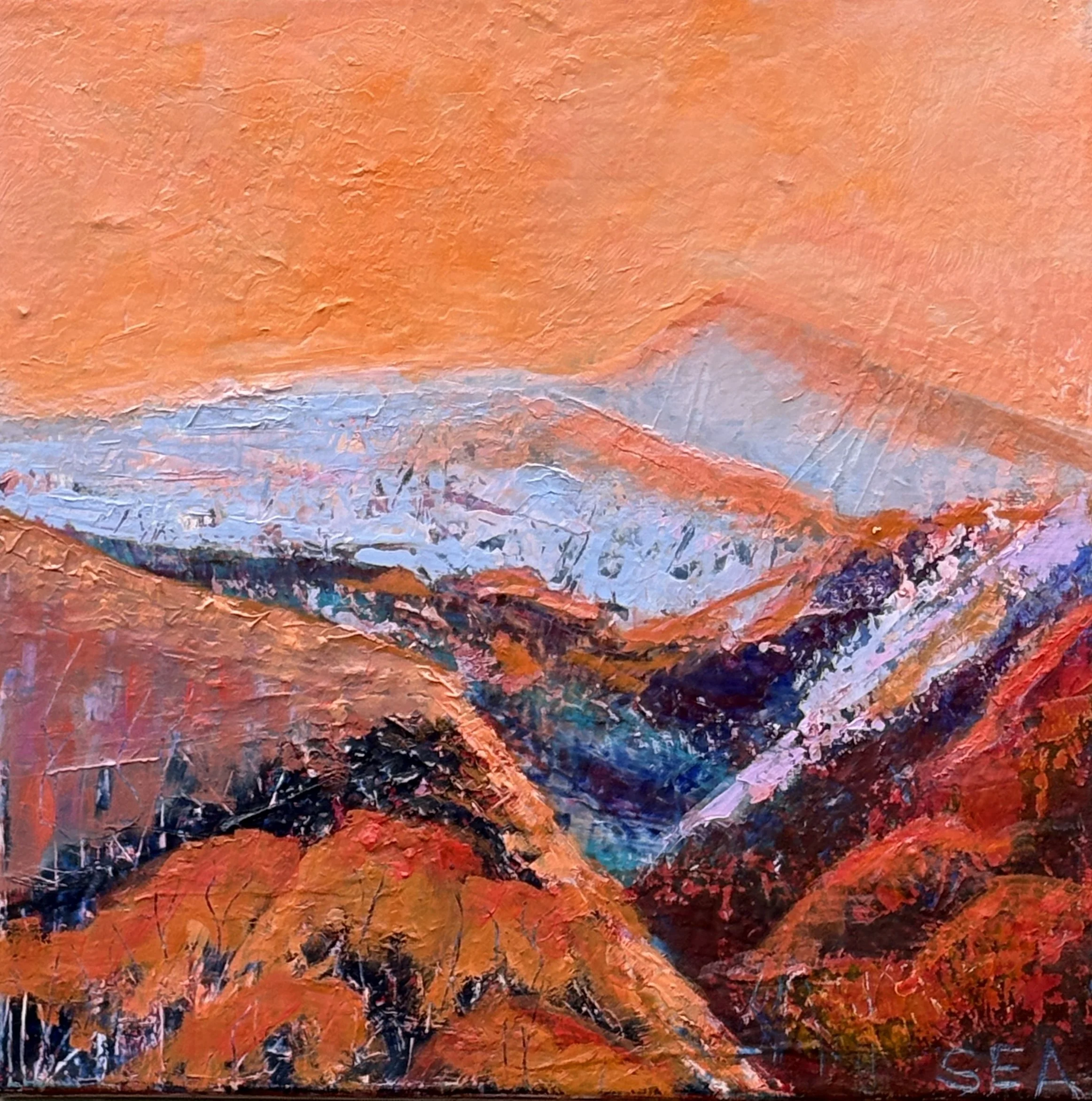   Sunset Mountain Magic   
12” X 12” | Cold Wax & Oil on Canvas
