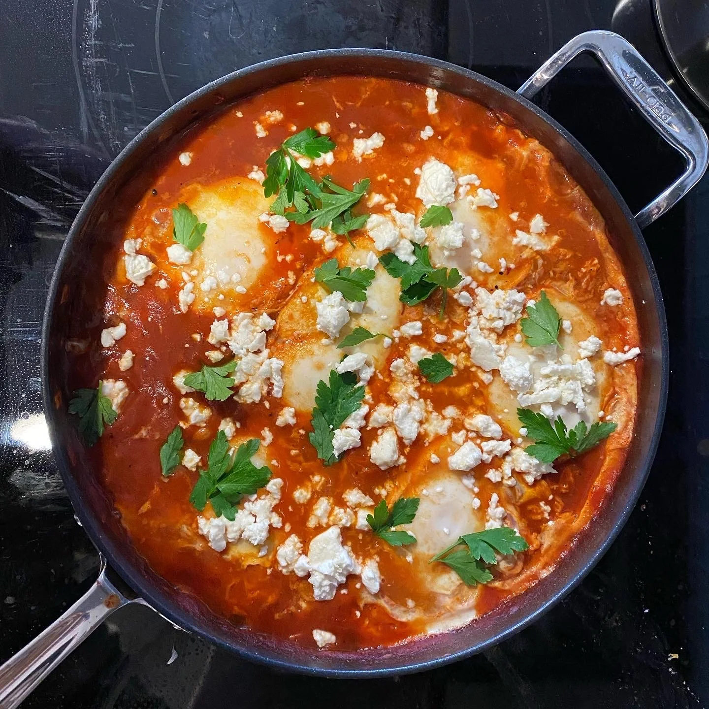 Shakshuka with Spiced Tomato Base, Runny Eggs &amp; Fresh Herbs