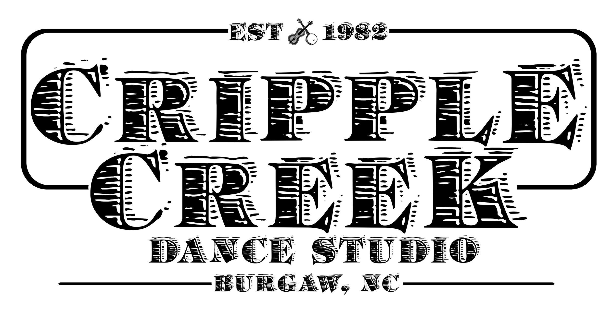 Logo for Cripple Creek Dance Studio, established in 1982, located in Burgaw, North Carolina.